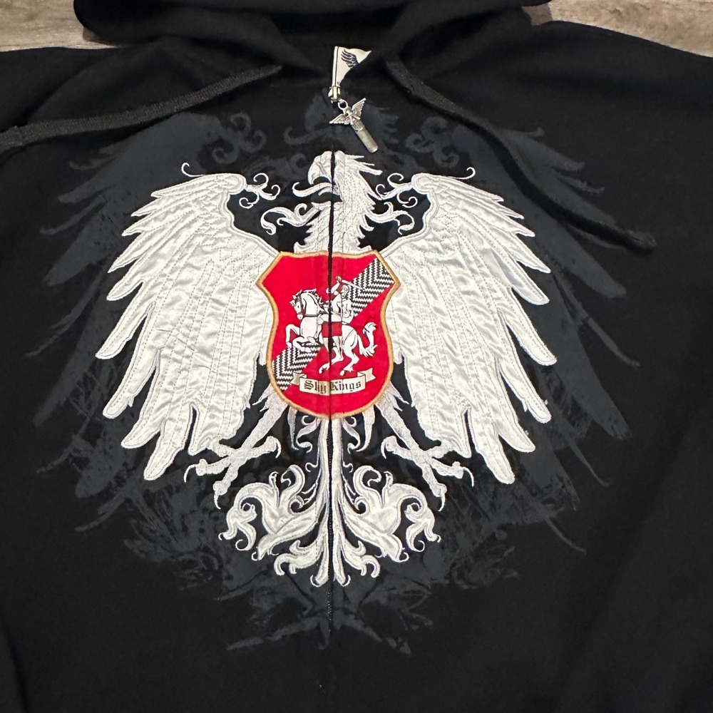 Vintage Avirex Zip Up Hoodie Mens Xxl Black Embroidered Eagle Crest Y2k Grunge View 4